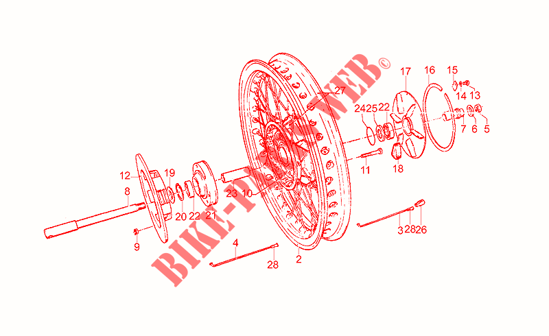 Rear wheel, spokes voor MOTO GUZZI T3 e Derivati Calif./T4/Pol./CC/PA 1979