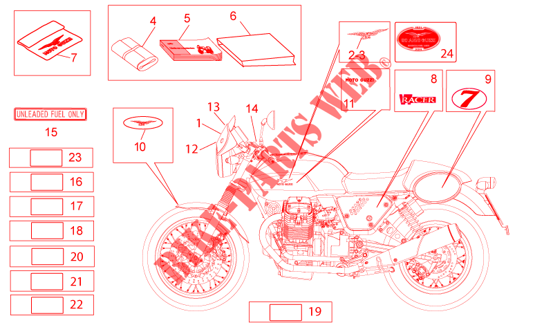 Decal and plate set voor MOTO GUZZI V7 Racer 2011